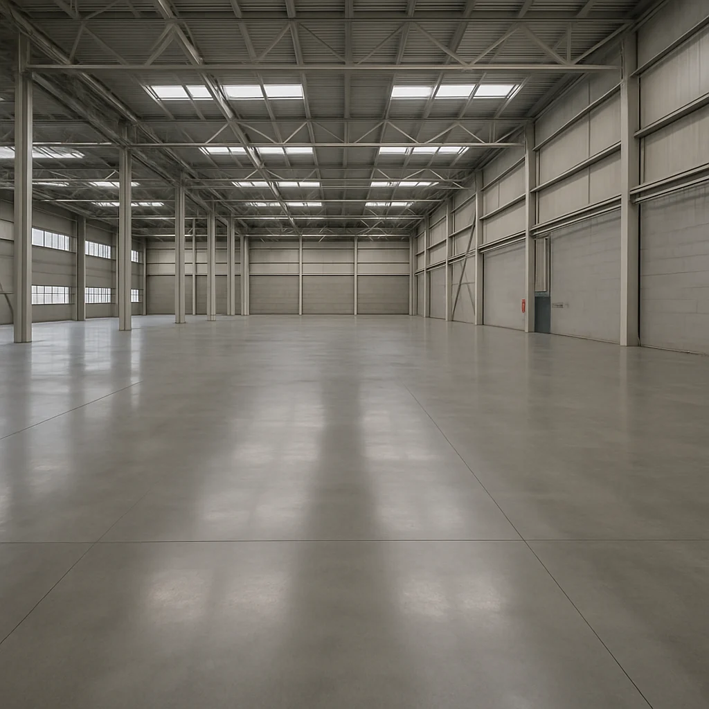Almacén industrial con piso de concreto